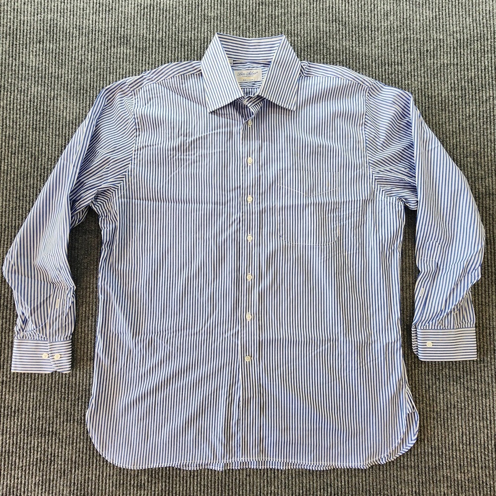 Ben‎ Silver Shirt Mens 17 34/35 Blue White Stripe Made in Canada Charleston
